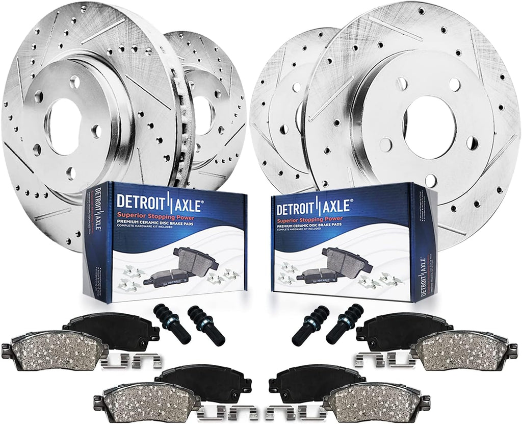 Detroit Axle - Brake Kit for 2001 Nissan Maxima Infiniti I30 Front & Rear Drilled & Slotted Disc Brake Rotors Replacement Ceramic Brakes Pads