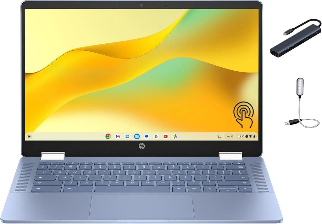 HP Chromebook x360 14 inch FHD IPS Touch 2-in-1 Laptop, Intel Processor N100, 4GB RAM, 64GB eMMC+ 2TB SSD, Copilot AI, Chrome OS, Sky Blue with HEXAccessories