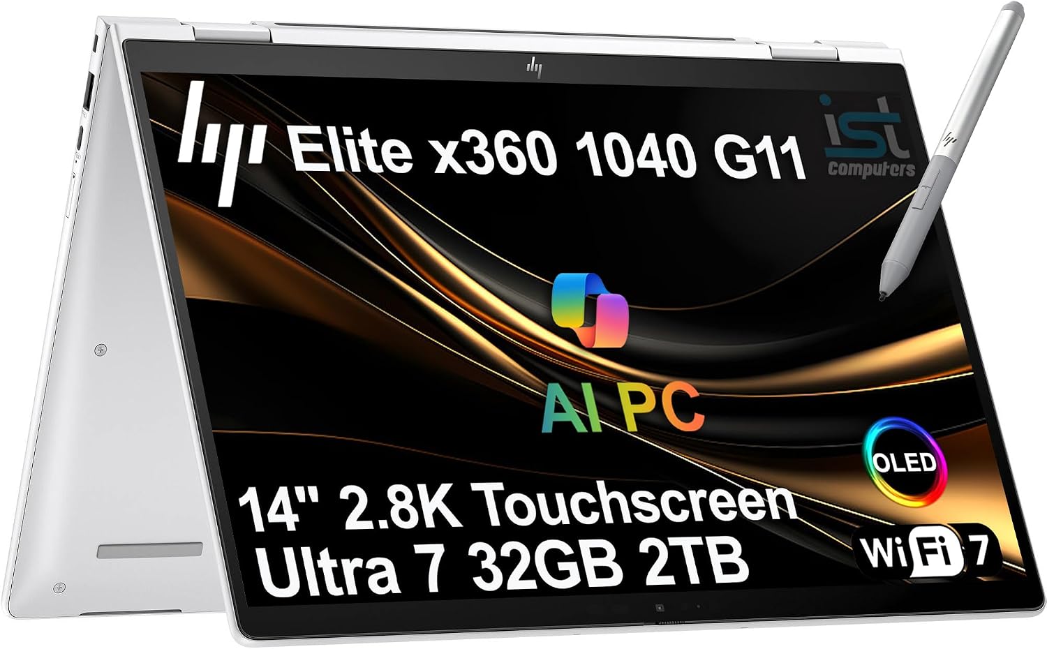 HP EliteBook x360 1040 G11 14' 2-in-1 Touchscreen Laptop (Intel Ultra 7 155H, 32GB RAM, 2TB SSD, 2.8K QHD OLED) Business AI PC, Elite X Flip G1i, Backlit, FP, IR Webcam, Rechargeable Pen, Win 11 Pro