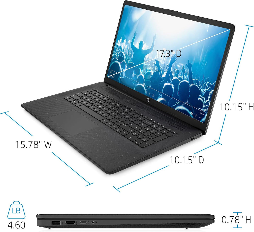 HP 17 Laptop (17.3' HD+ BrightView, Intel 10-Core i7-1355U, 16GB RAM, 512GB SSD, Narrow Bezel) for Business, Enterprise, Students, Long Battery Life, Webcam, Wi-Fi 6, Fast Charge, Win 11 Pro, Black