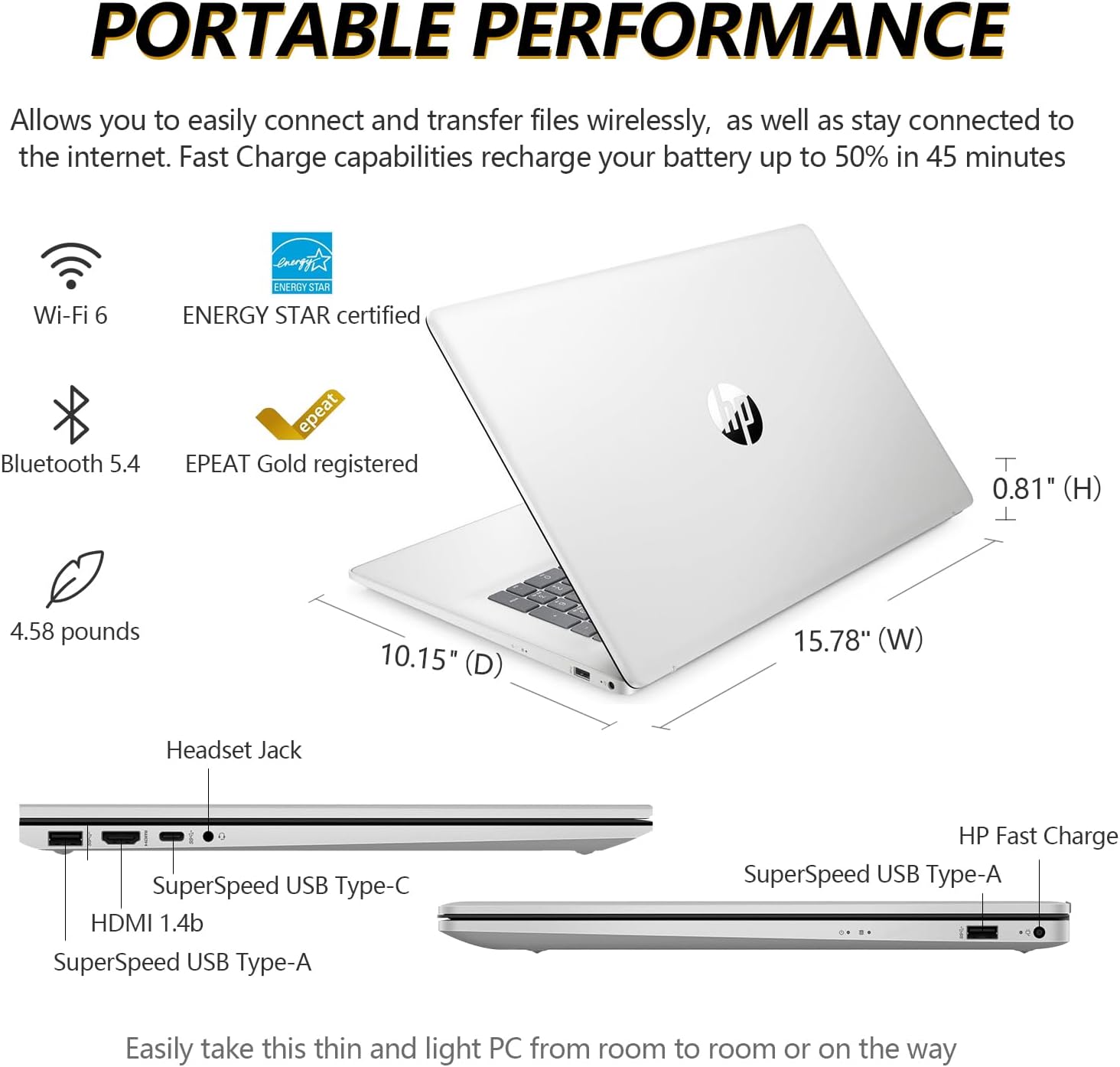 HP 17 Inch Laptop Touchscreen Computer, 17.3 HD+ Touch Screen Business Laptop, AMD Ryzen 5(6-Cores), Windows 11 Pro, 10-Key Number Pad, 64GB RAM 2TB SSD