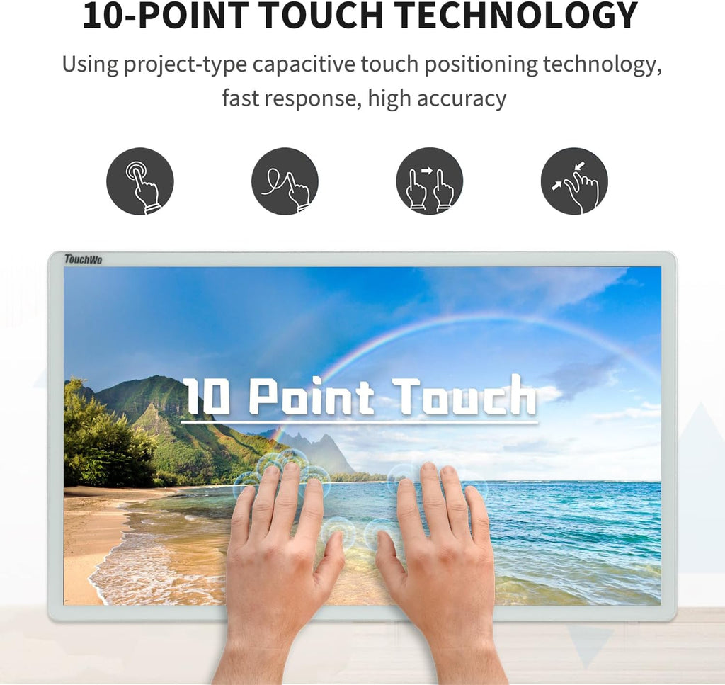Capacitive Multi-Touch Screen Industrial Monitor, 16:9 Display, Built-in Speakers, USB, VGA, DVI & HD-MI Ports, Digital Signage Displays and Player for Advertising (21.5-Inch White)