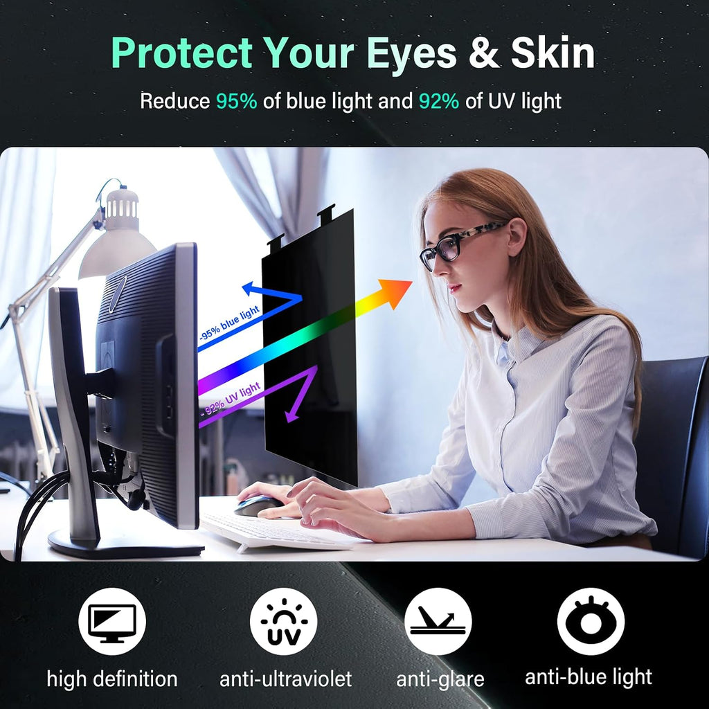 [2 Pack] Magnetic Hanging 31.5 Inch Computer Privacy Screen for 16:9 Aspect Ratio Widescreen Monitor, Removable Eye Protection Anti Glare Blue Light Computer Monitor Privacy Filter