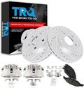 TRQ Performance Front Brake Pad and Rotor Set Ceramic Drilled Slotted Coated Rotors Calipers Compatible with 1999-2002 Ford Mustang