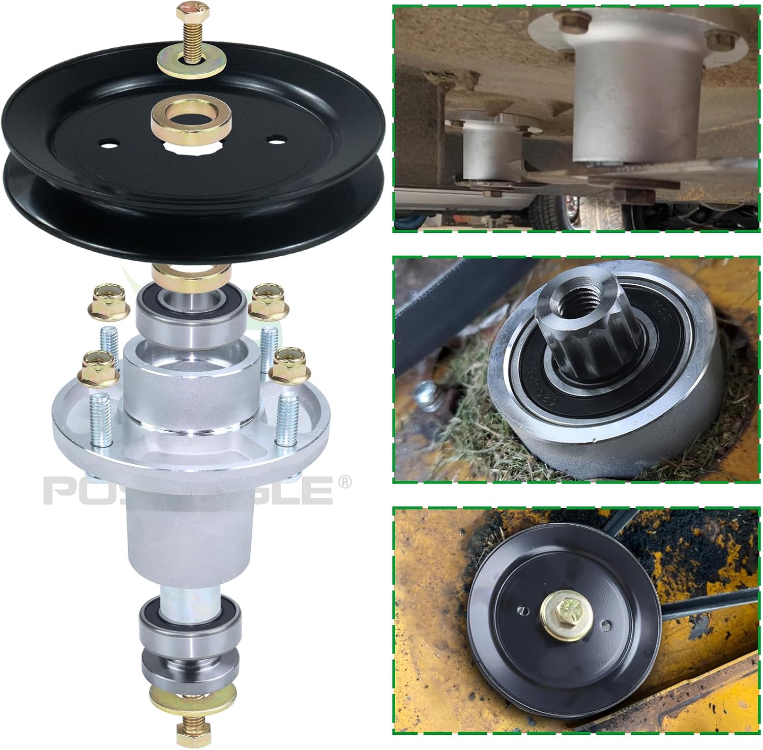 3 Pack 607418 Spindle Assembly with 604704 Spindle Pulley Replaces Hustler 601804 Spindle Assembly for Hustler Raptor SD 60 Deck Spindles, Hustler 60 inch Mower Deck Spindles