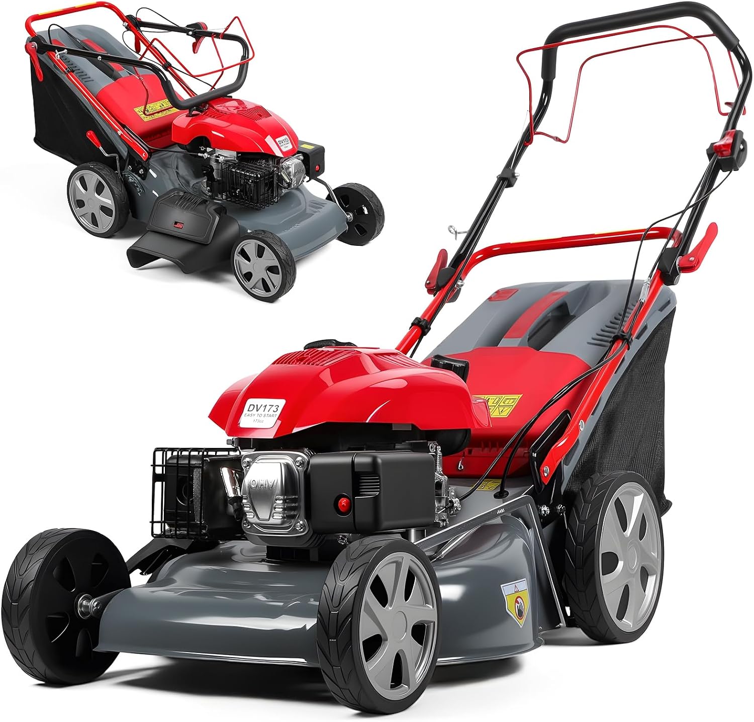 173cc Gas Engine Lawn Mower | 20-Inch Self Propelled Gas Lawn Mower | Push Lawns Mowers with 60L Grass Tank for Yard Patio Lawns Landscaping | Powerful Performance,Easy Start Red