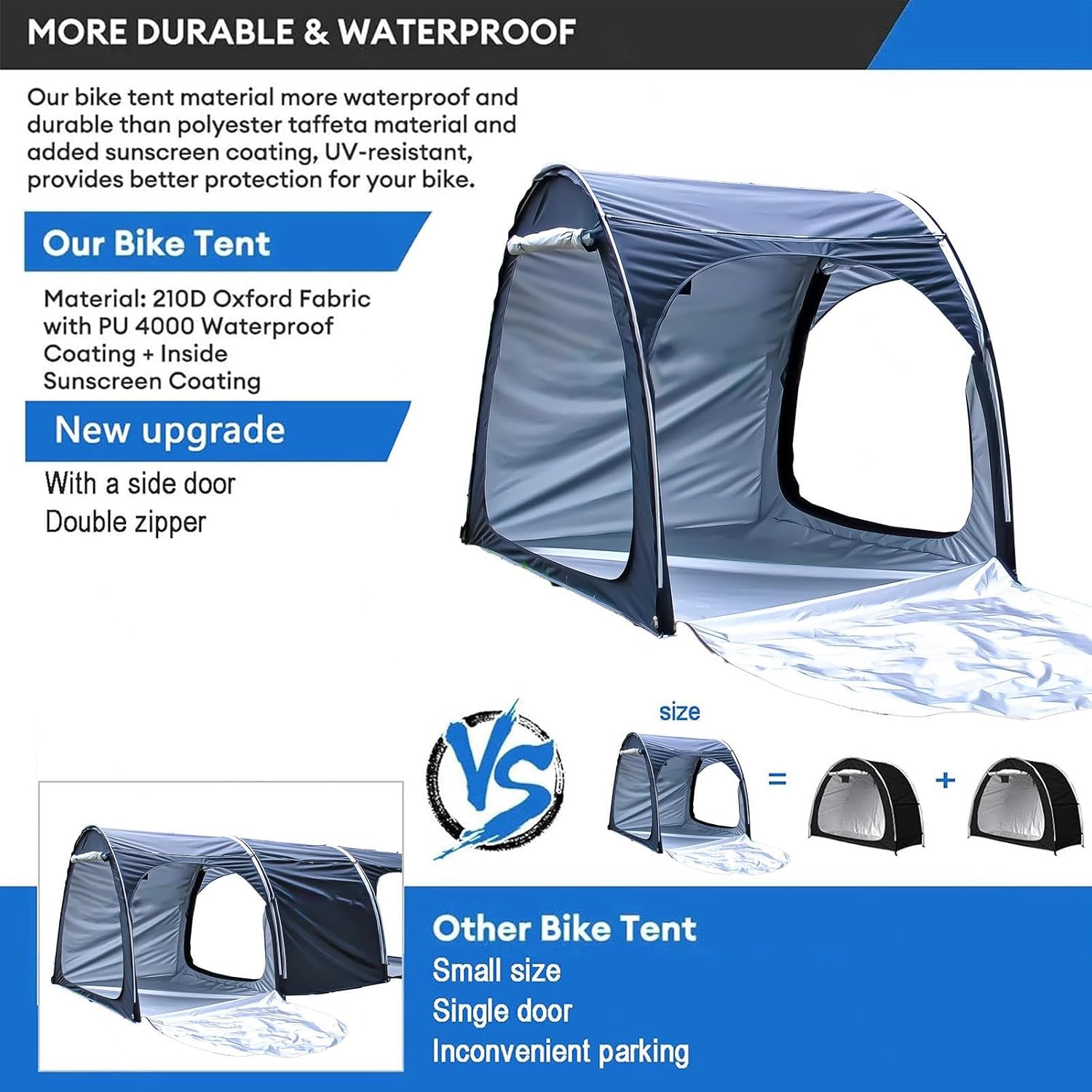 Bike Cover Bicycle Tent Can Be Spliced Outside Storage Sheds with Double Doors for 2-5 Bikes Lawn Mower Storage,Black(Black)