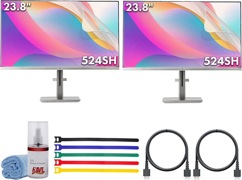 HP Series 5 524SH 23.8' Full HD (1920×1080) Monitor (2-Pack) | IPS Display, 100Hz, Slim Bezel, Eye Comfort Tech, Height Adjustable Stand & HDMI, Replaces M24H(94C19AA#ABA) + 2x Screen Protector + More