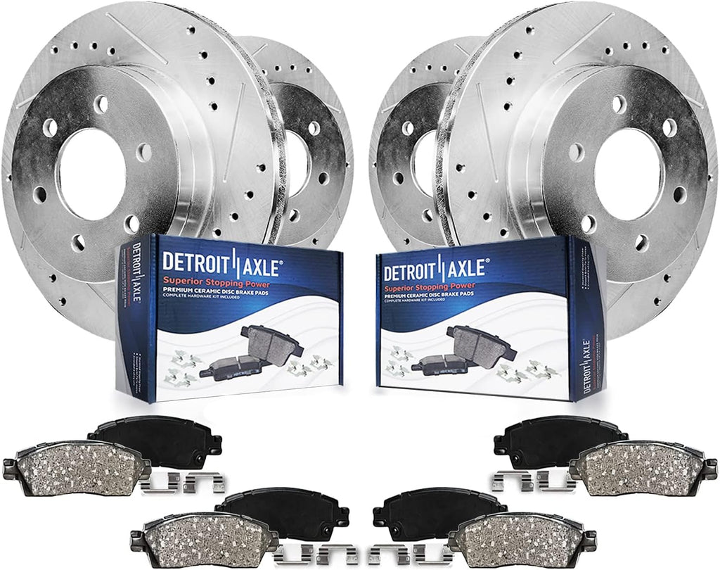 Detroit Axle - Brake Kit for 2012-2020 Ford F-150 Drilled & Slotted Brake Rotors and Ceramic Brakes Pads 2013 2014 2015 2016 2017 2018 2019 Front and Rear Replacement