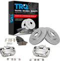 TRQ Performance Front Brake Pad and Rotor Set Ceramic Vented Coated Drilled Slotted Rotors Calipers Compatible with 2013-2017 Buick Encore 2015-2017 Chevrolet Trax