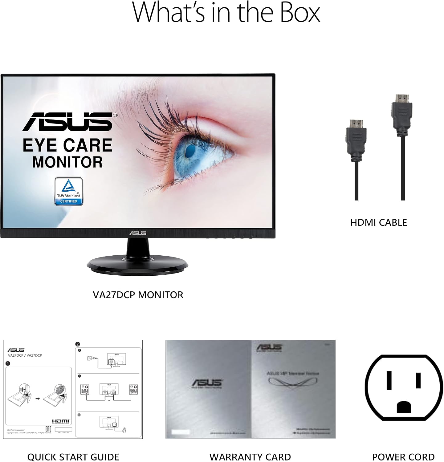 ASUS 27' 1080P Monitor (VA27DCP) - Full HD, IPS, 75Hz, USB-C 65W Power Delivery, Speakers, Adaptive-Sync/FreeSync, Eye Care, Low Blue Light, Flicker Free, VESA Mountable, Frameless, HDMI