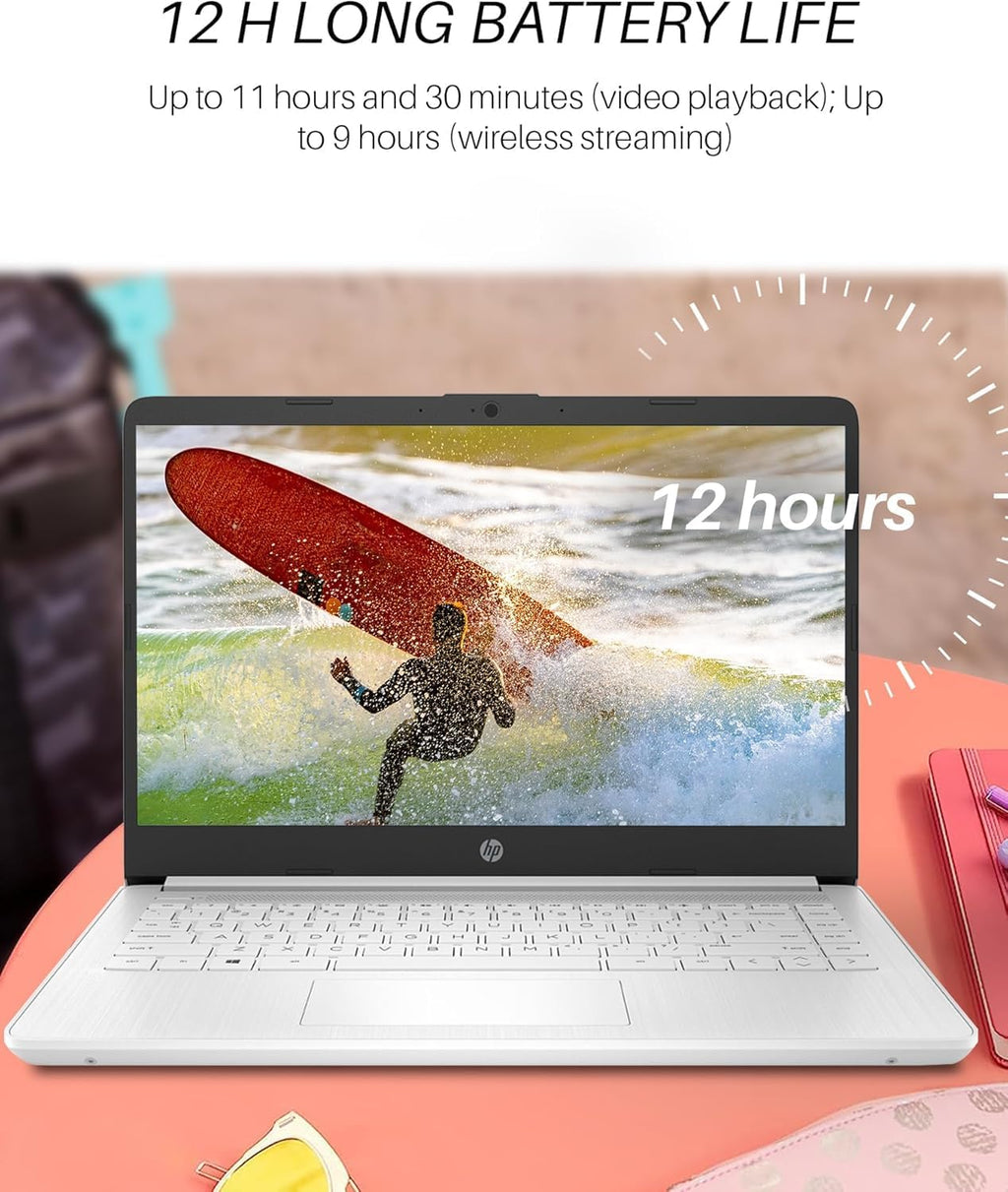 HP 14 Inch Laptop Student Business, Intel Dual-Core N4120, Intel UHD Graphics, 16 GB RAM, 64 GB eMMC, Ultra Light, Webcam, HDMI, WiFi, 1-Year Office 365 & Windows 11 Pro, w/Accessories