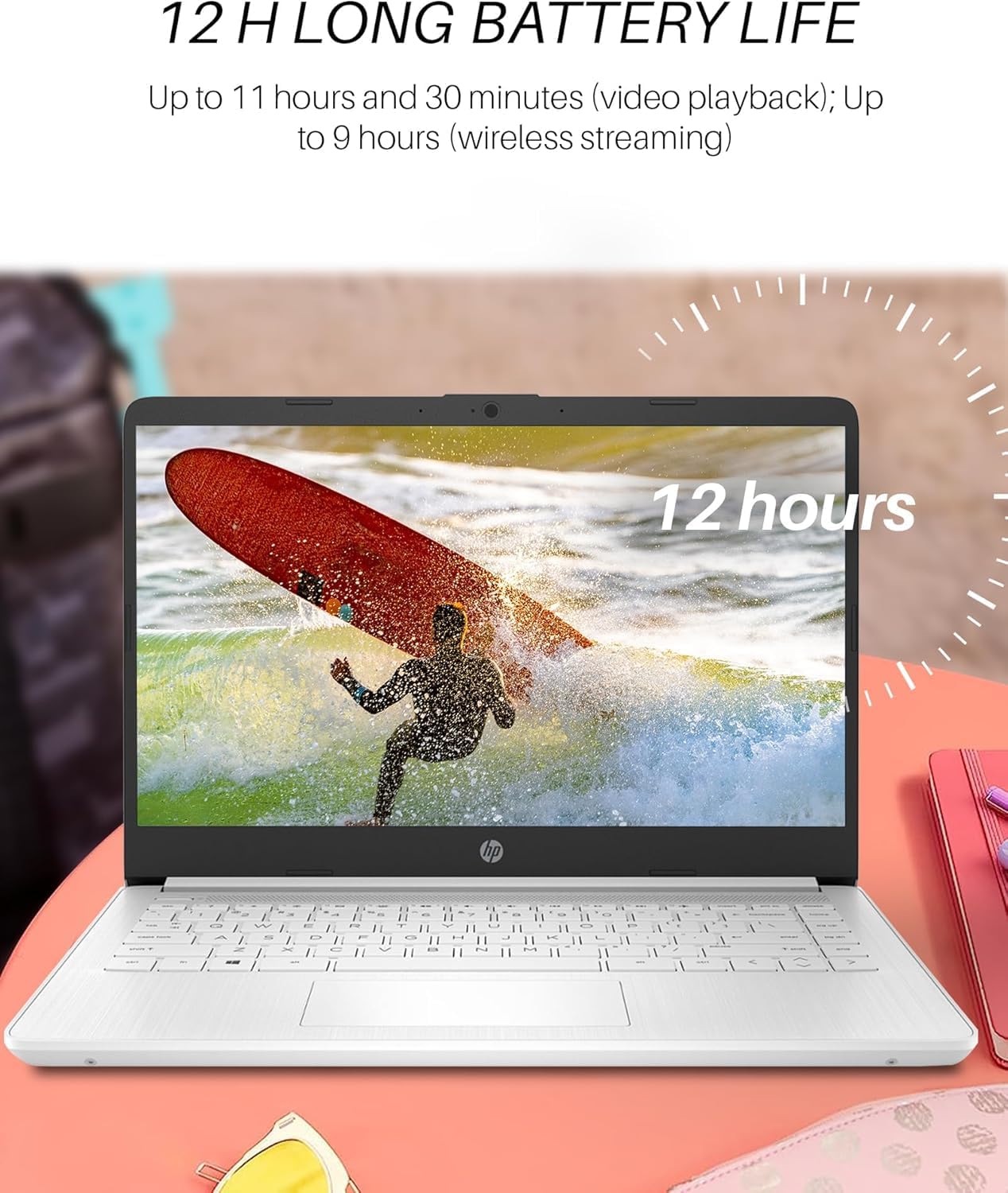 HP 14 Inch Laptop Student Business, Intel Dual-Core N4120, Intel UHD Graphics, 16 GB RAM, 64 GB eMMC, Ultra Light, Webcam, HDMI, WiFi, 1-Year Office 365 & Windows 11 Pro, w/Accessories