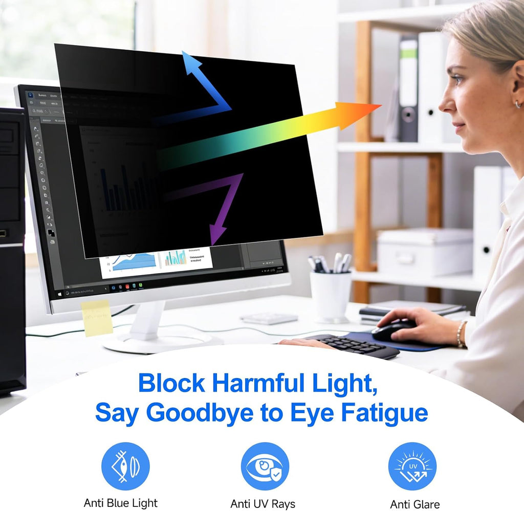 [2-Pack] Privacy Screen For Computer Monitor, 32-Inch 16:9 Aspect Ratio; Anti Spy/Bule Light/Glare And Eye Protection, 2 Install Ways Removable For Office, Airport, Cafe And Other Public Area; Diagonal 32 Inches, Width 27.89 Inches, Height 15.69 Inches