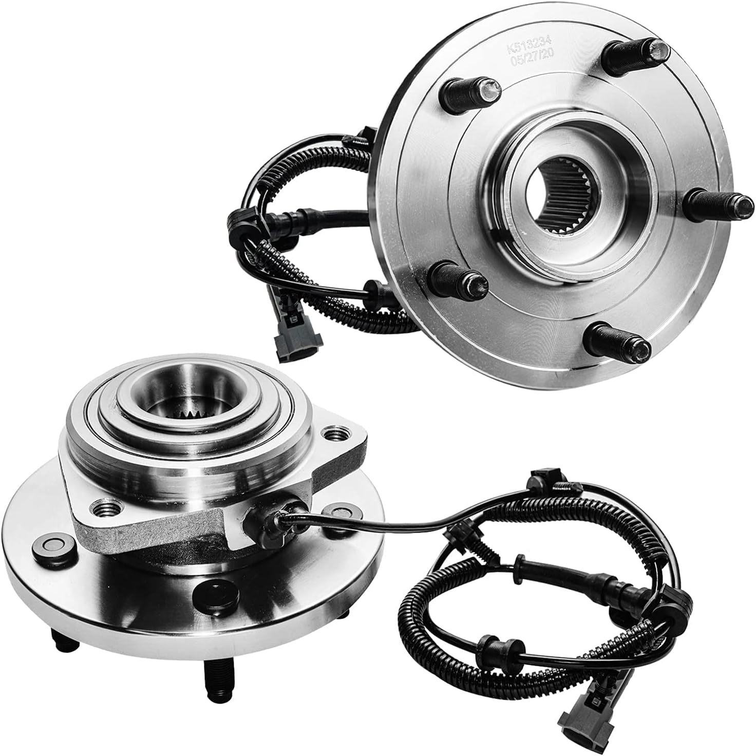 Detroit Axle - Front Disc Rotors Ceramic Brake Pads Wheel Hub Bearings + 20pc Lug Nuts Replacement for Jeep Grand Cherokee Commander - 26pc Set