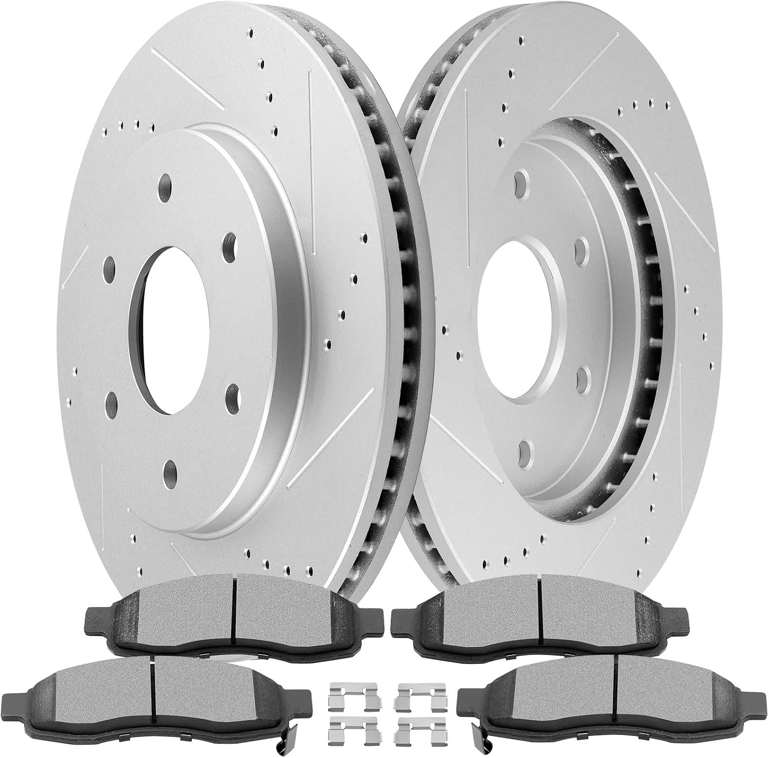 SCITOO - Brake Kits For Infiniti QX56 2004-2005,For Nissan For Armada 2005,For Nissan Pathfinder For Armada 2004 Front Drilled Slotted Brake Rotors and Semi Metallic Brakes Pads 31328;D1015