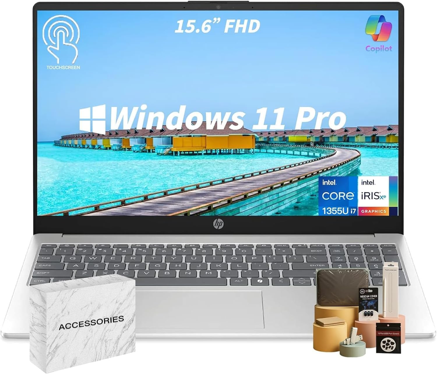 HP Premium Touchscreen Laptop Computer - 15.6' FHD IPS, Intel 10-Core i7 1355U CPU, Intel Iris Xe Graphics, Numeric Pad, WIFI6, Copilot AI PC, Win11 Pro for Business & Students(64GB RAM + 2TB SSD)