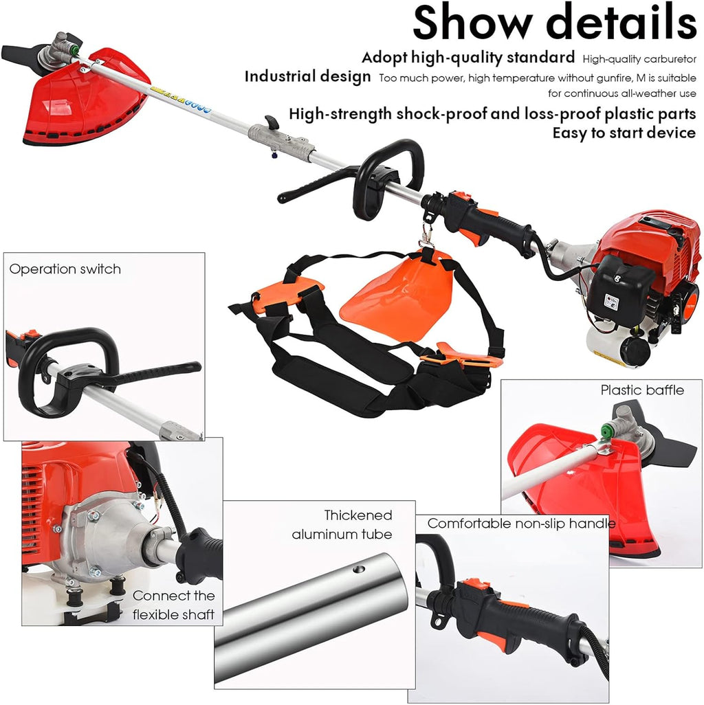 YOXIER Lawn Mower,Hedge Clippers,Gas Powered Brush Cutter,Hedge Trimmer Gas Powered,52cc Petrol Hedge Trimmer,Gas Powered Pole Saw for Garden Pruning & Greening Shaping Red
