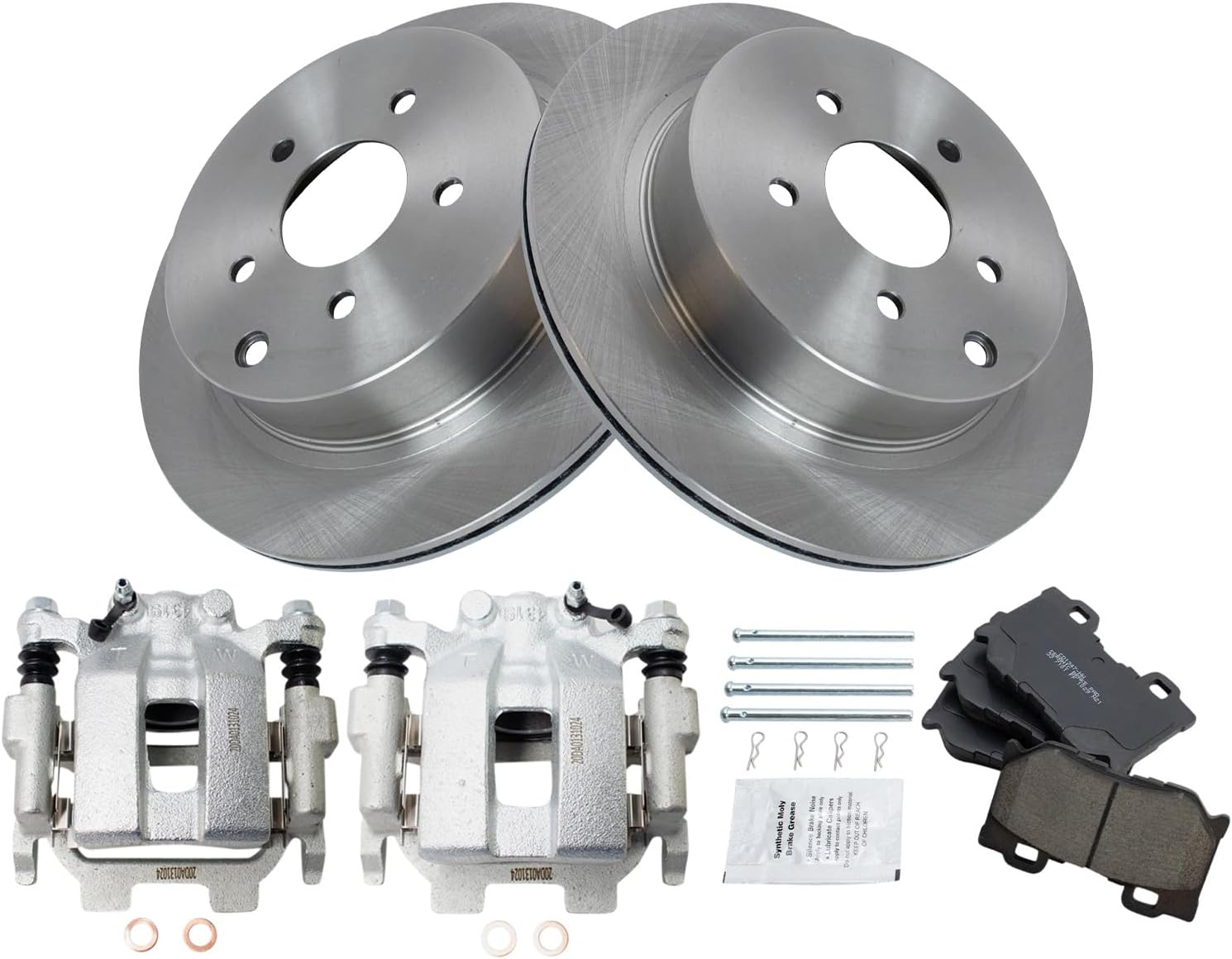 TRQ Rear Brake Pad and Rotor Set Ceramic Rotors Calipers Compatible with 2011-2013 Infiniti M37 M56 2014-2019 Q50 2017-2018 Q60 2014-2017 Q70 2016-2018 Q70L
