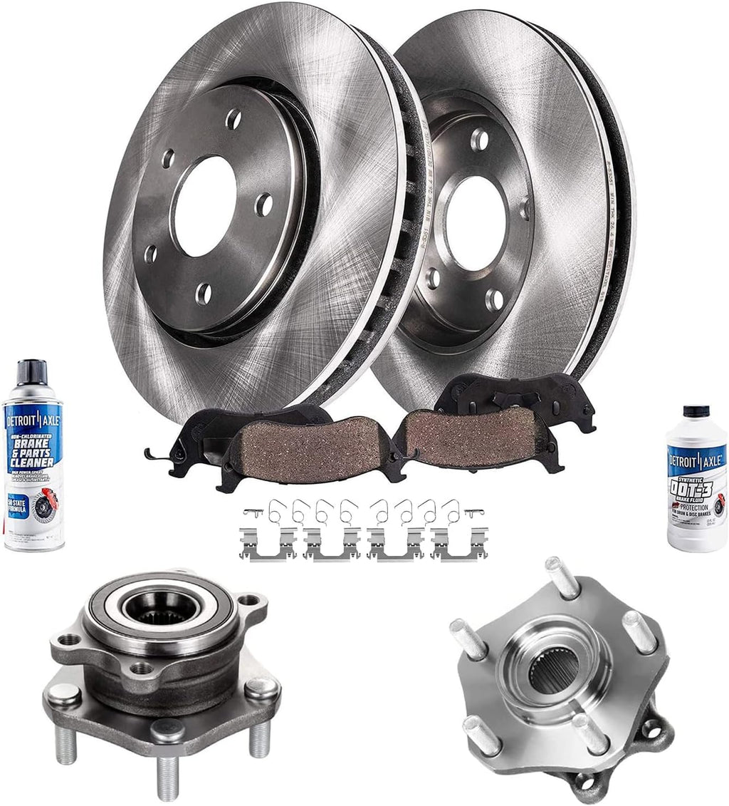 Detroit Axle - Front Wheel Bearing Hubs Brake Kit for 2014-2020 Nissan Rogue 2017-2022 Rogue Sport, Wheel Bearing Hubs Assembly Brake Rotors Brake Pads Replacement : 11.65 inch Front Outer Diameter