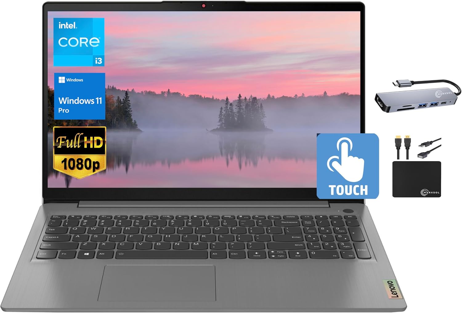 Lenovo IdeaPad 3i Business Laptop 2023, 15.6' FHD IPS Touchscreen, Intel Core i3-1115G4 (Upto 4.10 GHz), 16GB RAM, 512GB SSD, UHD Graphics, Webcam, Wi-Fi 6, Long Battery, Win 11 Pro +MarxsolAccessory