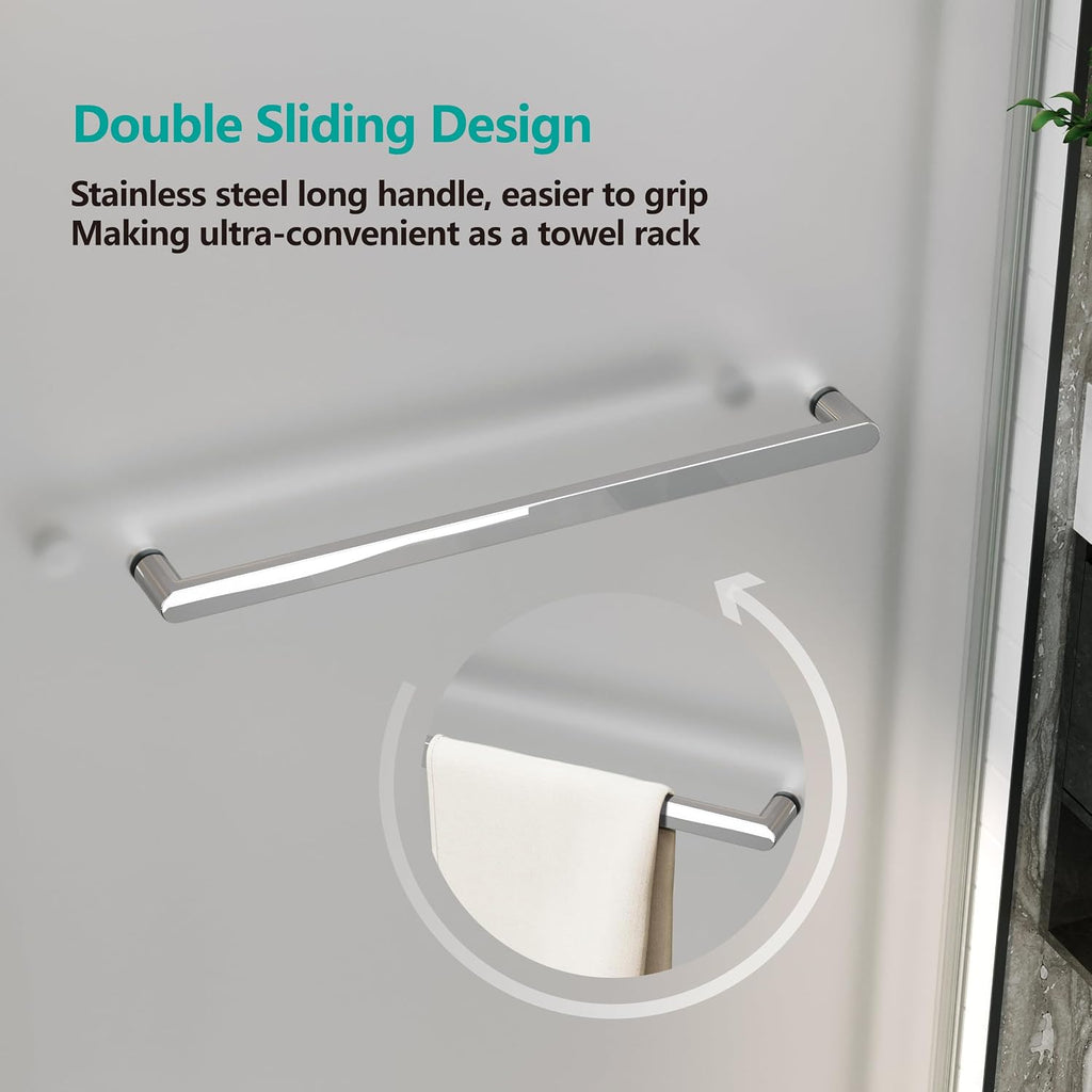 3/8'(10mm) Frosted Glass Shower Doors 56-60' W x 79' H Soft Closing System Double Sliding Frameless Towel Bar Handle Stainless Steel Hardware (Chrome)