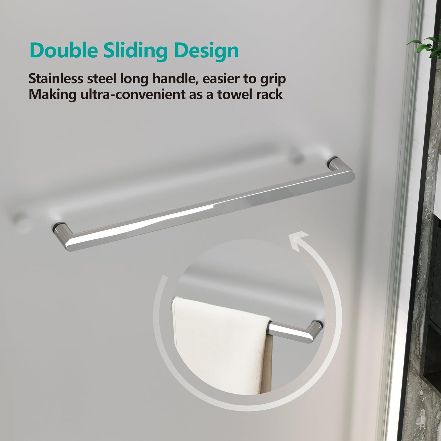 Shower Doors Soft Close 56-60' W x 76' H Ultra-Clear Single Sided Frosted Double Sliding Frameless 3/8'(10mm) Temperedd Glass with Towel Bar Handle(Chrome)