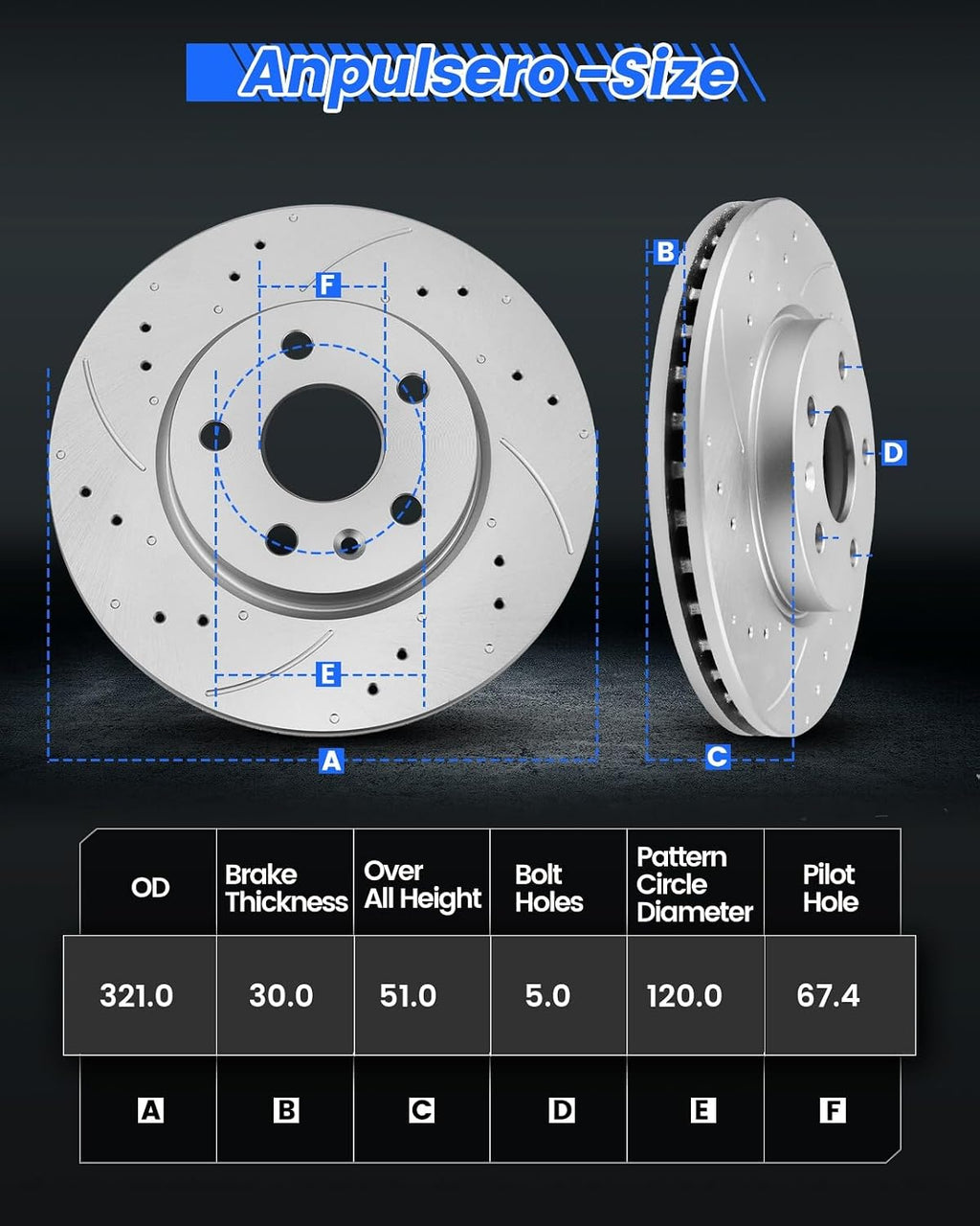 Anpulsero Front FOR 3.6L/17 IN Wheels Brake Pads And Rotors Kit Compatible with 10-17 Chevry Equinox, 13-15 Malibu, 321mm(12.6in) Front Rotor, Geomet Automotive Replacement Brake Kits