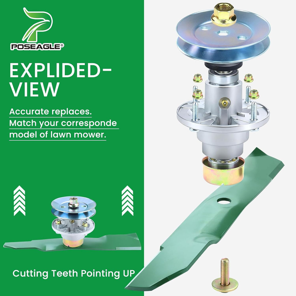 Deck Rebuild Kit for John Deere Z355E X350 X380 X580 X390 X570 X590 X370 X354 X584 X384 Includes 3 Pack AM144608 Spindle Assembly with UC20697 Spindle Pulley UC22009 Blade