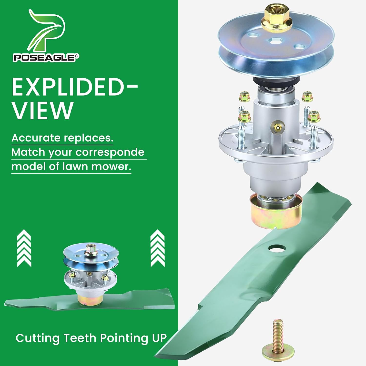 Deck Rebuild Kit for John Deere Z355E X350 X380 X580 X390 X570 X590 X370 X354 X584 X384 Includes 3 Pack AM144608 Spindle Assembly with UC20697 Spindle Pulley UC22009 Blade