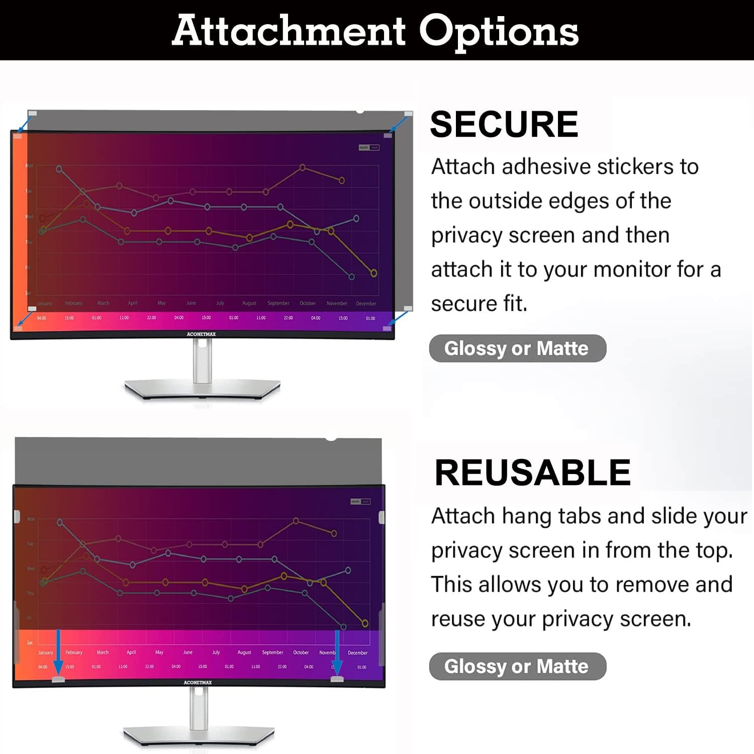 35 Inch Privacy Screen Filter for Computer Ultrawide 21:9 Curved Monitor | Privacy Shield | Anti-Glare | Anti Blue Light Protector
