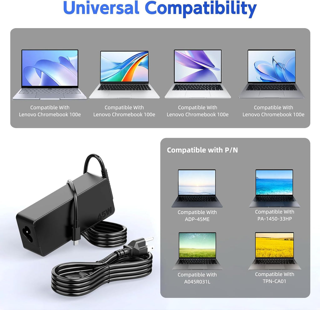 20 Pack USB C 45W Laptop Charger, Universal Type C Power Adapter for HP, Lenovo, Dell, Acer, Asus, Samsung, Google Laptop Chromebook Power Supply Cord