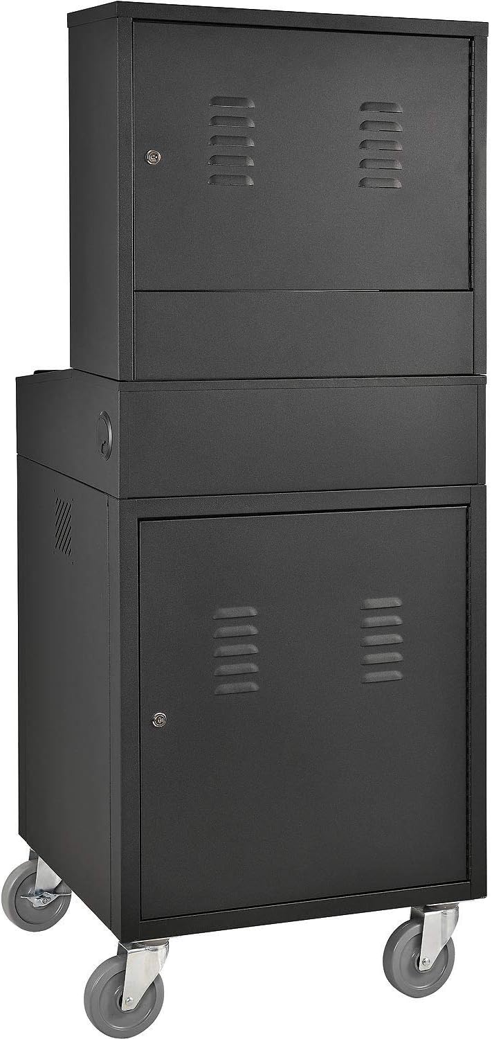Global Industrial Mobile Security LCD Computer Cabinet Enclosure for 24' Diagonal Monitors, Steel Construction, Black Powder Coat Finish, 24-1/2'W x 22-1/2'D x 62-3/4'H