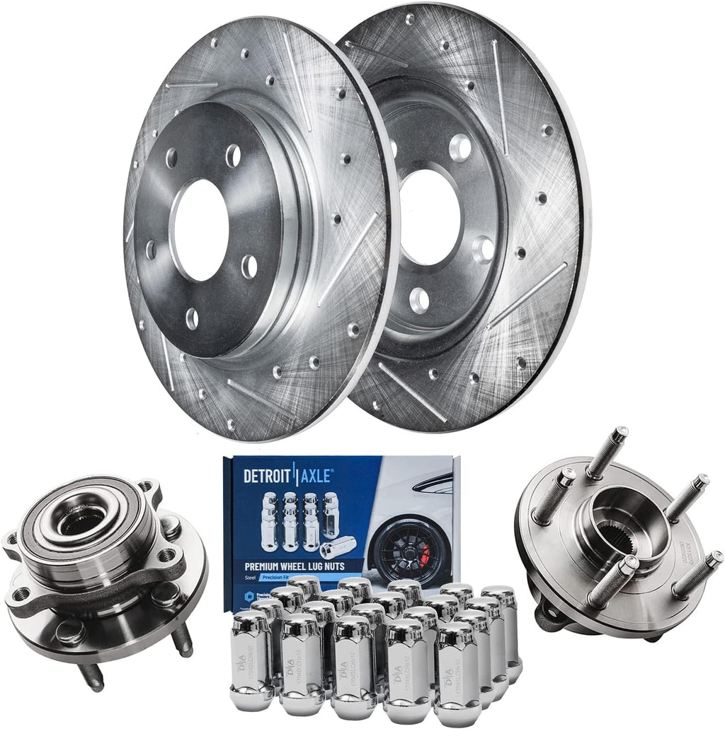 Detroit Axle - 12.99' Rear Drilled Brake Rotors Wheel Hubs + 20pc Wheel Lug Nuts Replacement for Ford Taurus Flex Edge Lincoln MKS MKT - 24pc Set