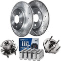 Detroit Axle - 12.99' Rear Drilled Brake Rotors Wheel Hubs + 20pc Wheel Lug Nuts Replacement for Ford Taurus Flex Edge Lincoln MKS MKT - 24pc Set