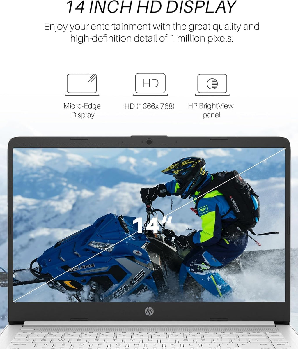 HP 14 Inch Laptop Student Business, Intel Dual-Core N4120, Intel UHD Graphics, 16 GB RAM, 64 GB eMMC, Ultra Light, Webcam, HDMI, WiFi, 1-Year Office 365 & Windows 11 Pro, w/Accessories