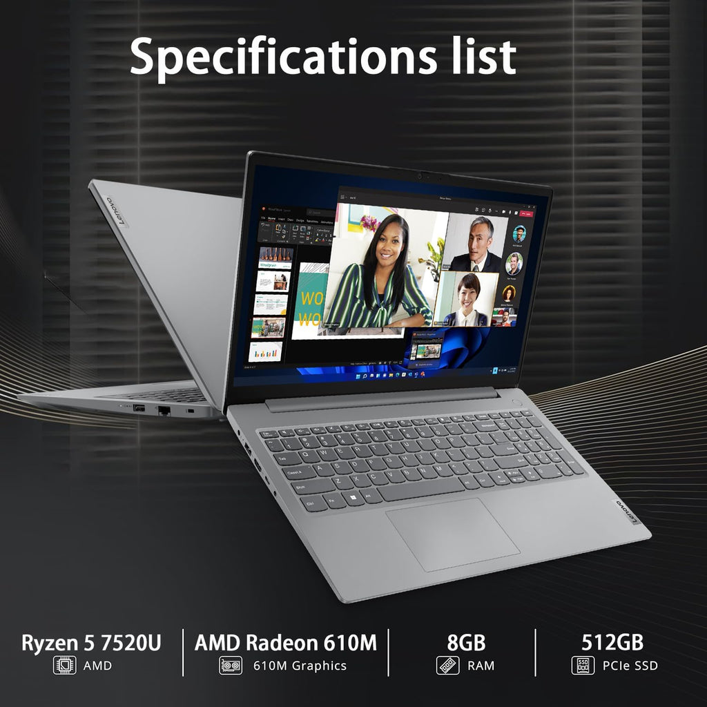 Lenovo Laptop Computer for Home, Student, Business (15.6' FHD, AMD Ryzen 5 7520U (> Intel i5-1235U), 8GB RAM, 512GB SSD), Numeric Keypad, Webcam w/Shutter, Ethernet, Wi-Fi 6, Win 11 Pro w/AI Copilot