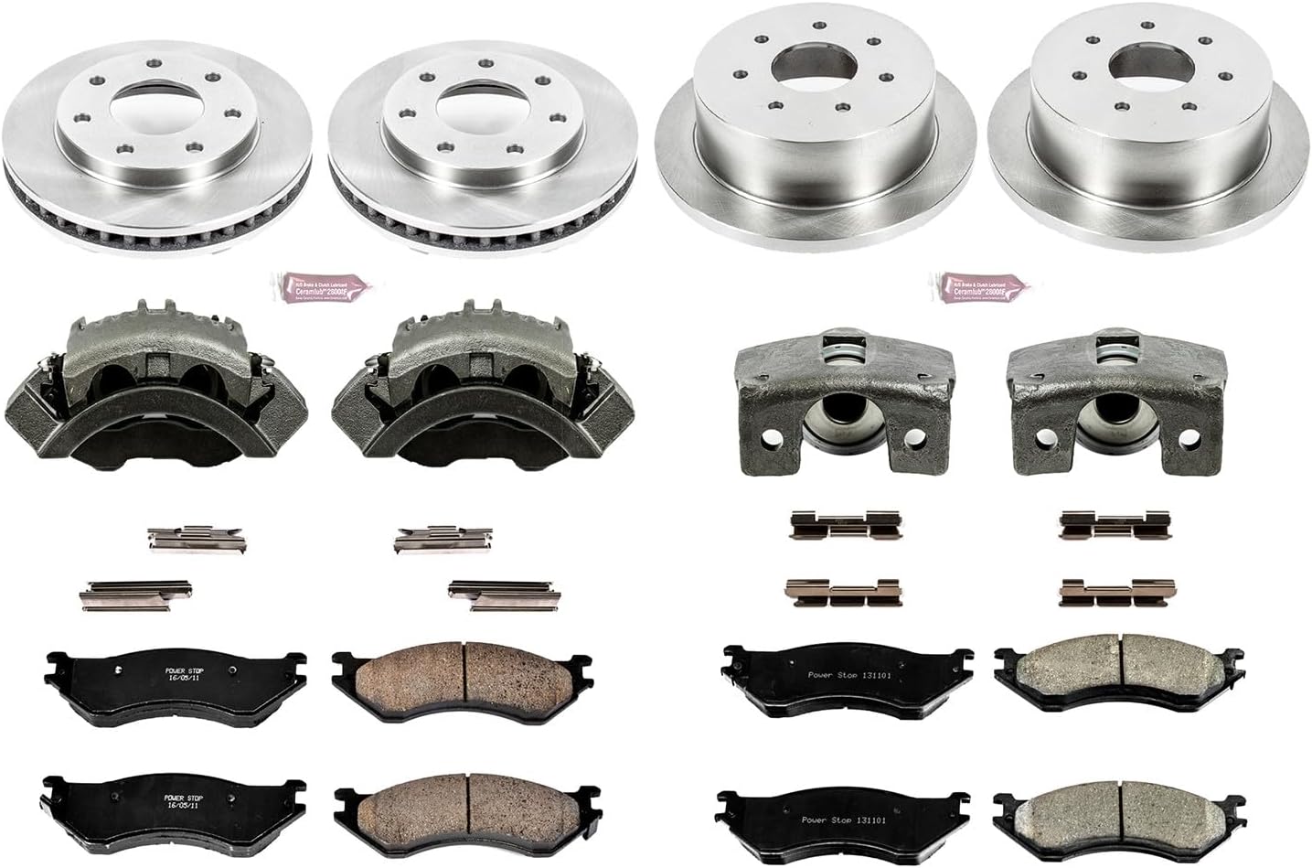 PowerStop Front and Rear Brake & Caliper Kit for Ford F-150 2000-03 |F-150 Heritage 2004 |F-250 1998-99 - Ceramic Brake Pads + Calipers + Disc Rotors Replacement, KCOE4391