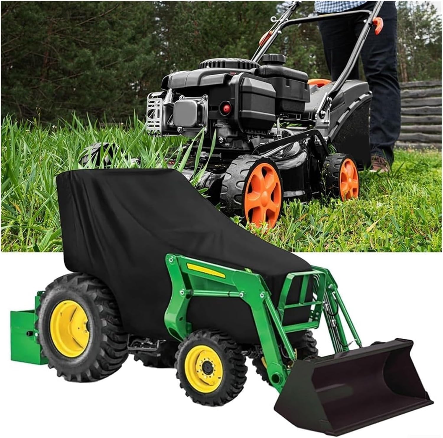 LIYUN Tractor Cover Heavy Duty Weatherproof Half Pack Lawn Mower Cover Multi-Purpose Tractor Protective Cover 420D Silver Coated, 79 X 128 X 259 Cm