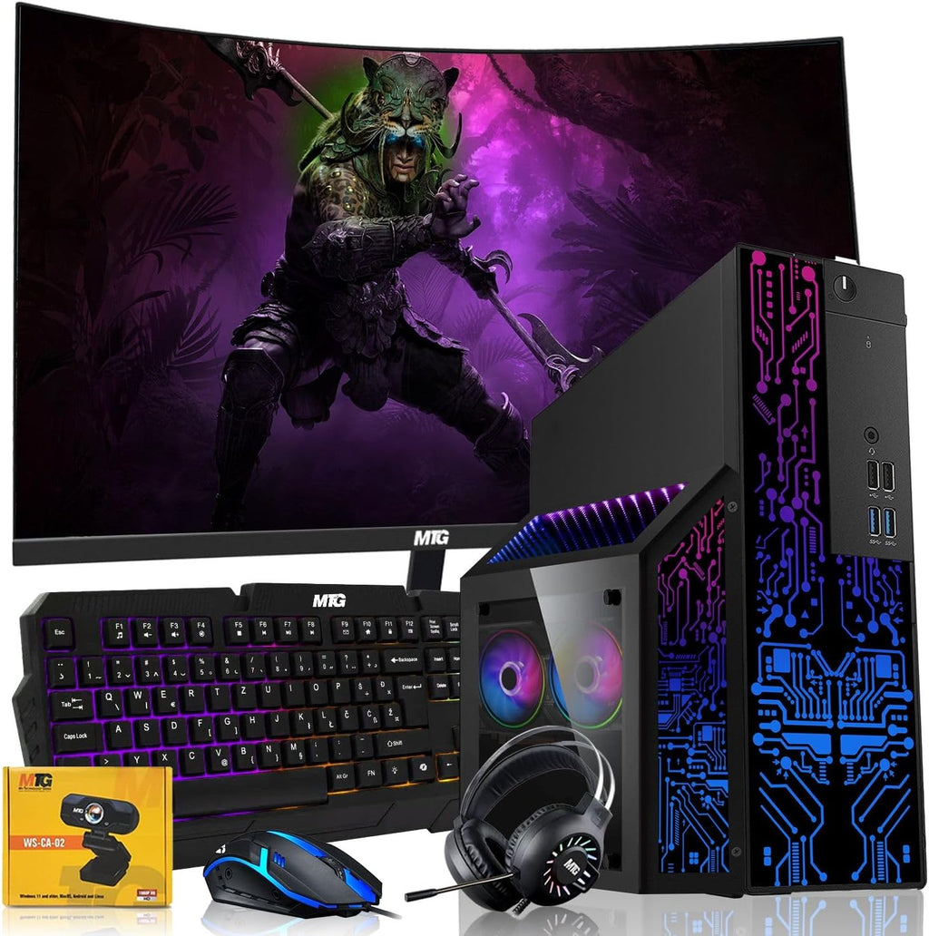 TechMagnet Nova Gaming Desktop PC Bundle with Core i7 32GB RAM 1TBSSD 27 inch Curved Monitor GTX 1660S Graphic RGB Keyboard with AI-Enabled Copilot Key Mouse Headphones Webcam Windows 11(Renewed)