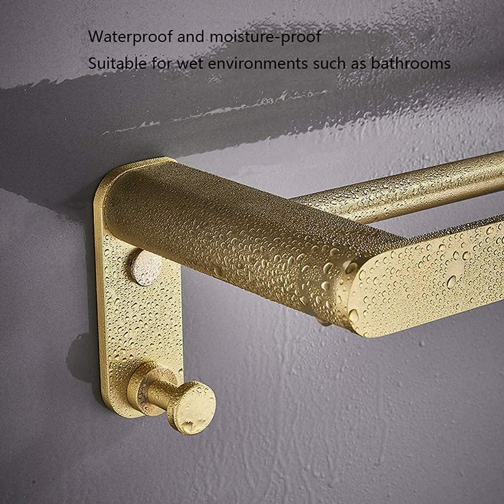 Wall-Mounted Towel Rack,Double Bar Towel Rails with Hooks - Brushed Space Aluminum Wall-Mounted Towel Rack & Holder for Bathroom - Stylish Gold & White Finish, Durable Towel Shelves Design