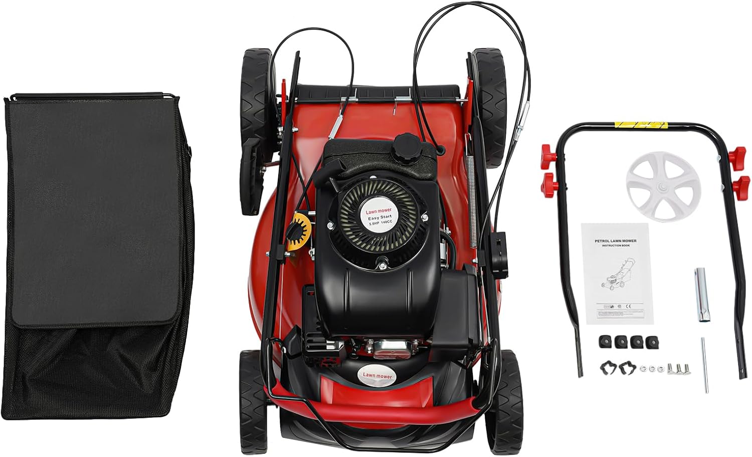 20-inch Self Propelled Gas Lawn Mower, 140cc 4-Stroke Gas Engine Lawn Mower with Large Grass Bag, Adjustable Cutting Heights Push Mowers for Sports Fields, Community Greening, Municipal Greening