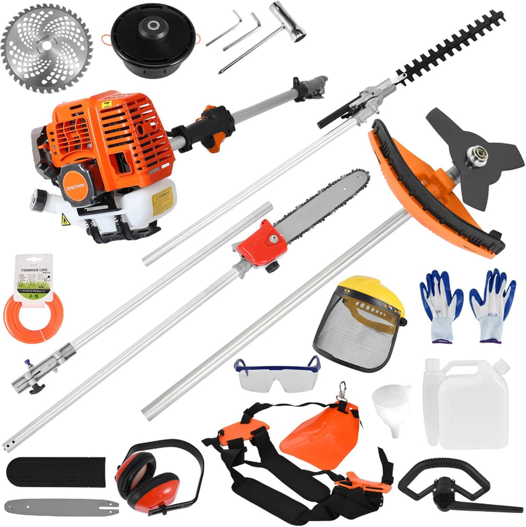 Gas String Trimmer, 52-cc 2-Cycle Weed Wacker Gas Powered, Straight Shaft Cordless String Trimmer Hedge Trimmer Lawn Mower, 5 in 1 Gas Weed Eater String Trimmer Edger Brush Cutter for Weed Brush (B)