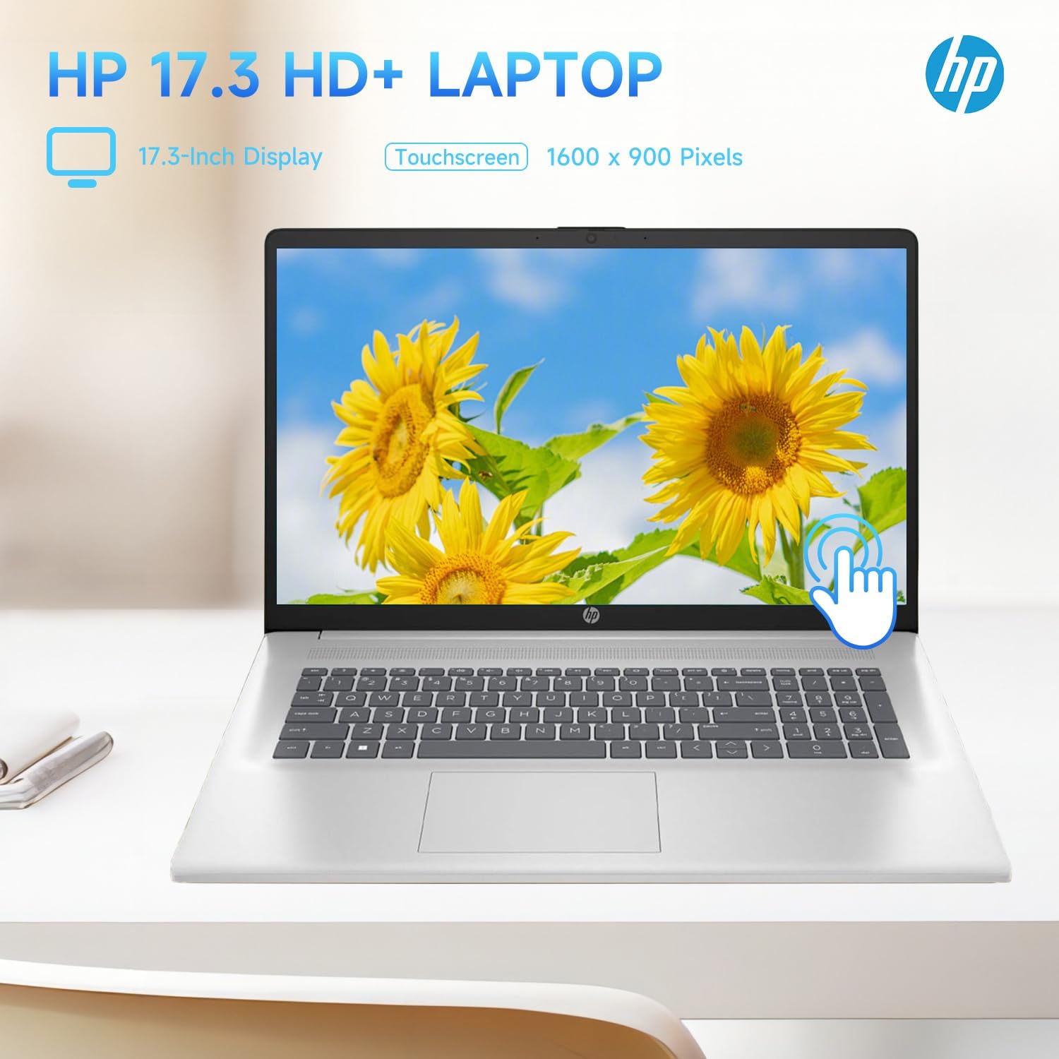 HP 17.3' Touchscreen Laptop, Intel Core i3 CPU, Win 11 Pro w/Office 365 for the Web, 32GB RAM, 128GB eMMC + 2TB SSD, Numeric Keypad, Wi-Fi 6, Silver, Bundle with PCO Notebook Fold Radiator, Cooler