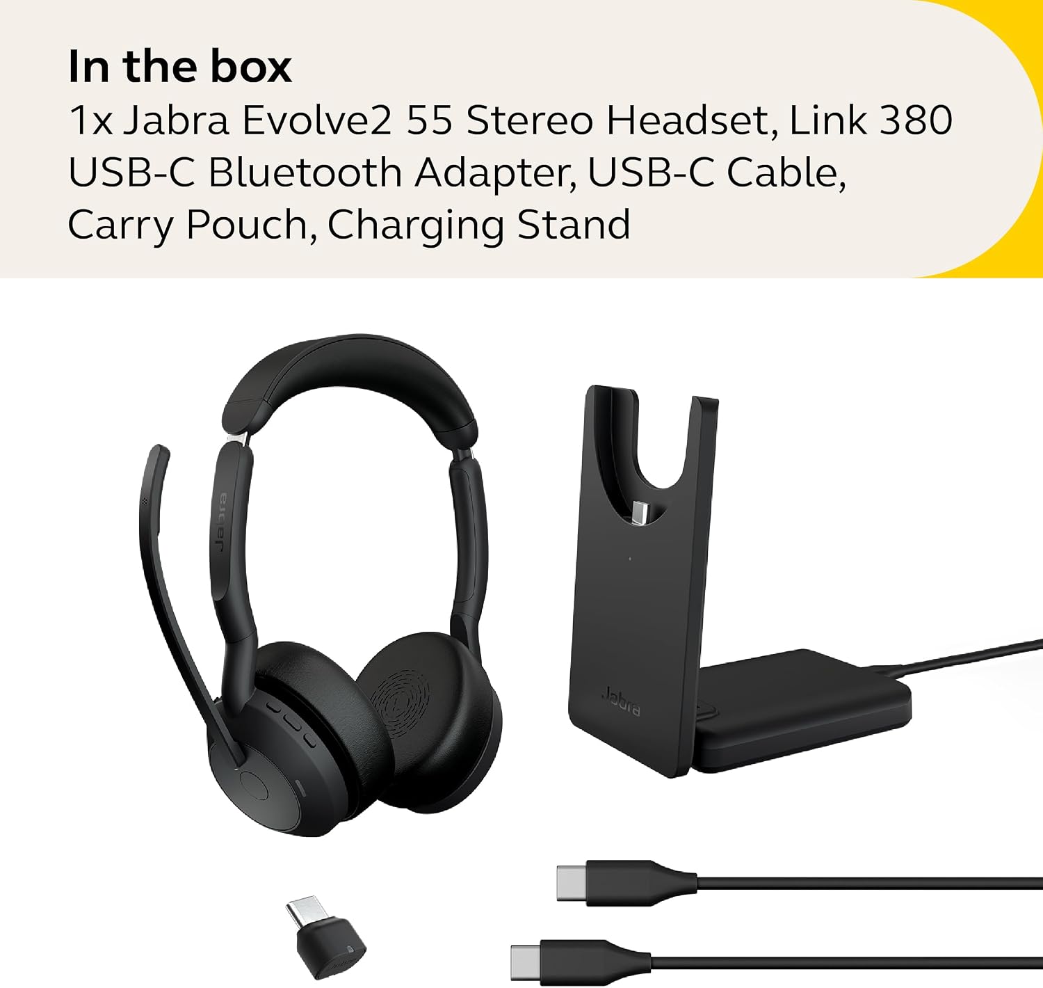 Jabra Evolve2 55 Stereo Wireless Headset - Charging Stand, AirComfort Technology, Noise-Cancelling Mics & Active Noise Cancellation - Works with UC Platforms Such as Zoom & Google Meet - Black
