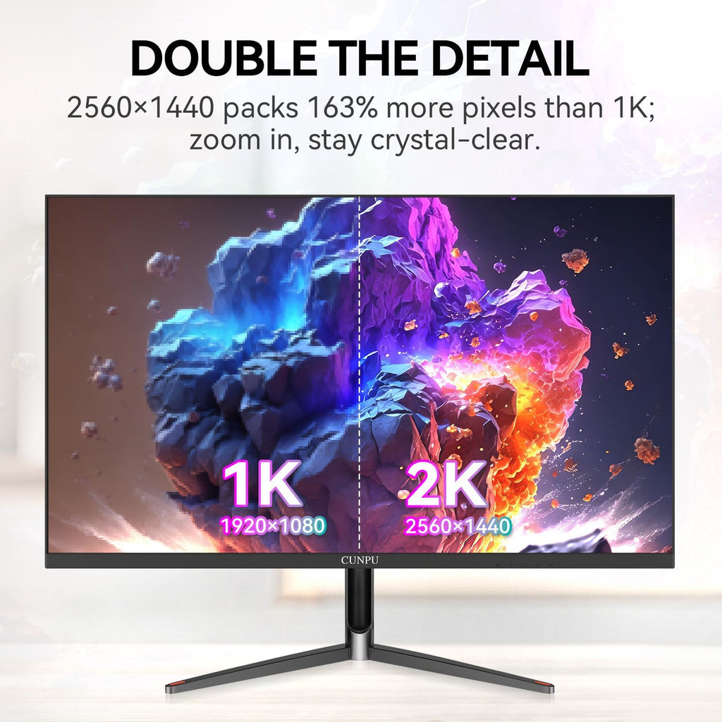 CUNPU 24 Inch 1440P Monitor,QHD 100Hz IPS Monitor, 99% sRGB Color Gamut,16.7 Million Color, Adaptive Sync, Slim Frame, HDMI/DP, VESA Mountable, for Gaming and Office