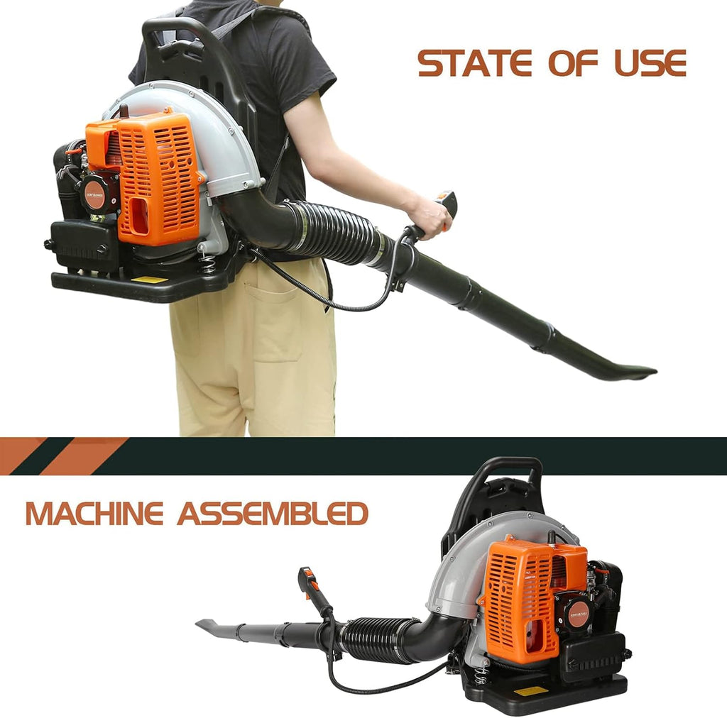 63CC 3HP 2 Stroke Backpack Gas Powered Leaf Blower, High Strength Snow Grass Lawn Blower Air Cooling Gasoline with Single-Cylinder Air-Cooled for Gutter,Garden,Yard Ora Orange