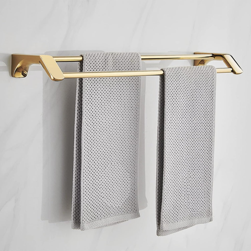 Towel Rail Self Adhesive Towel Hanger Wall Mount Towel Holder Double Rod Stainless Steel No Drilling for Bathroom and Toilet,Gold,30Cm Bathroom
