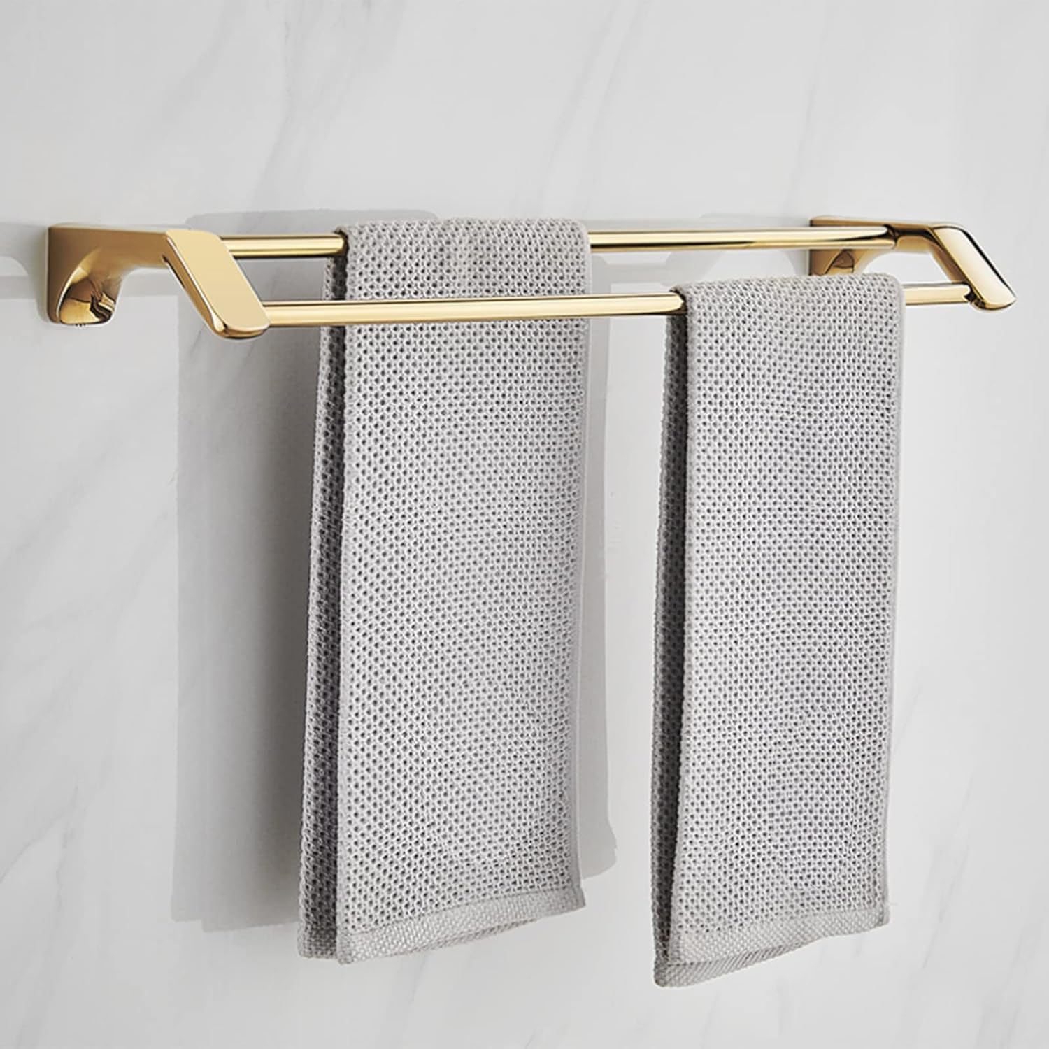 Towel Rail Self Adhesive Towel Hanger Wall Mount Towel Holder Double Rod Stainless Steel No Drilling for Bathroom and Toilet,Gold,30Cm Bathroom