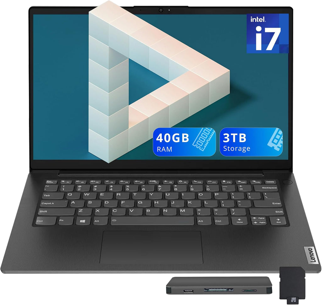 Lenovo V14 14' FHD Business Laptop, Intel i7-13620H, 40GB DDR4 RAM, 3TB Storage(2TB SSD+1TB Docking Station Set), ‎Intel UHD Graphics, Wi-Fi 6, 720p HD Camera, Win 11, Black